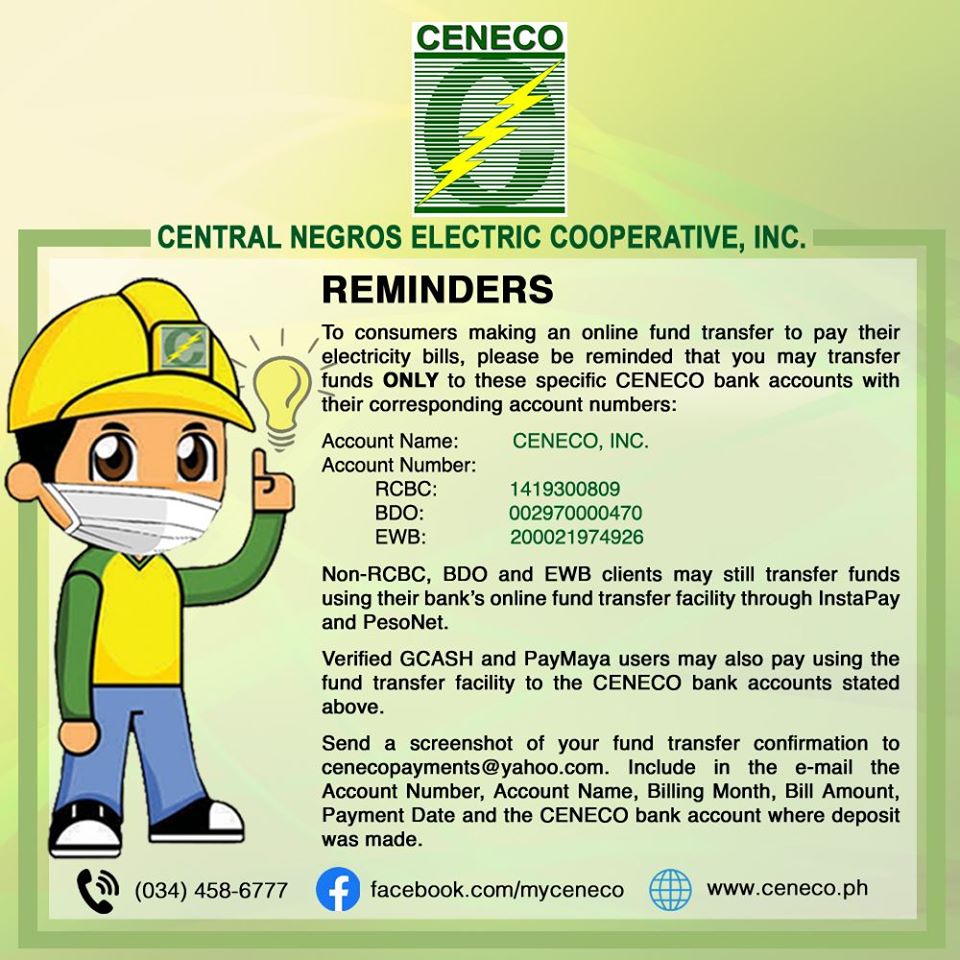 Reminders: CENECO Bank Accounts - Central Negros Electric Cooperative, Inc.