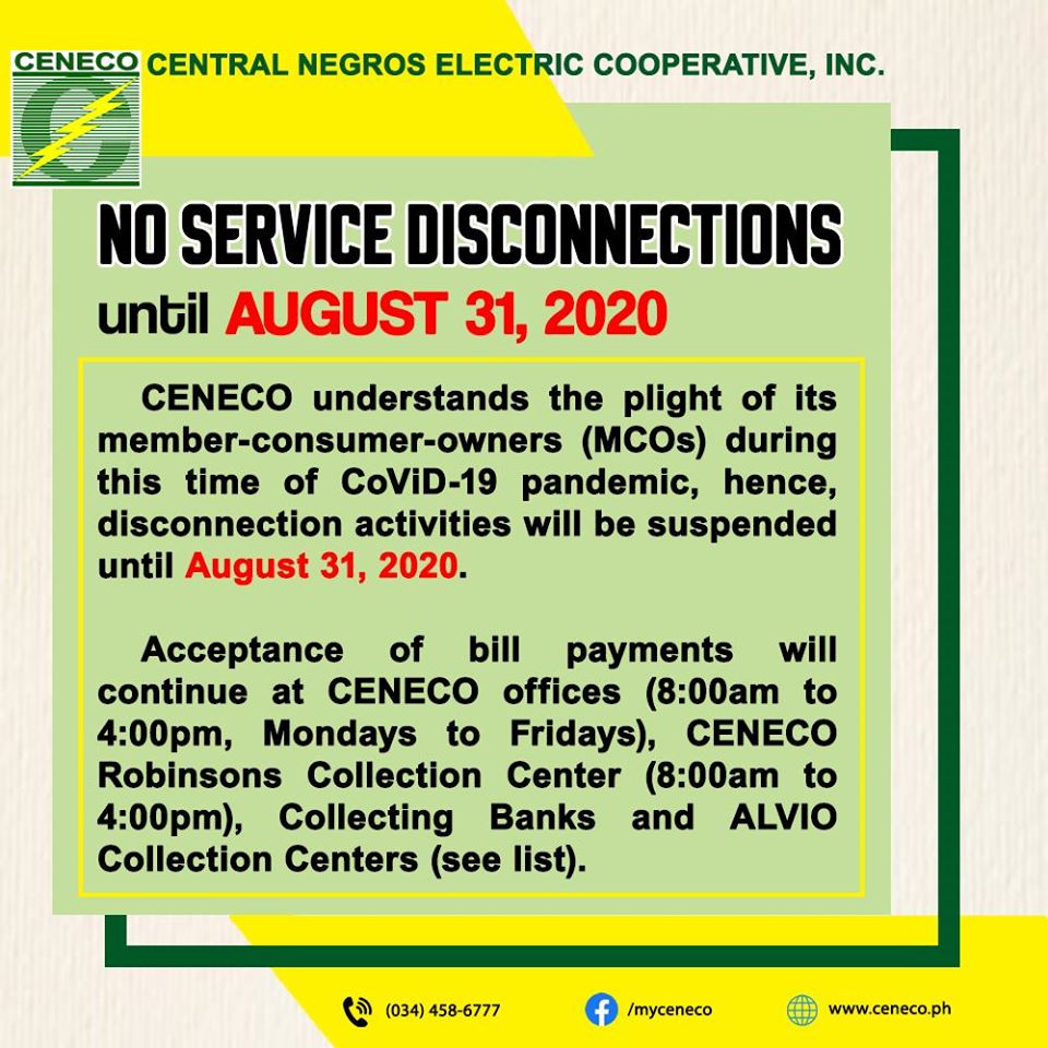 NO SERVICE DISCONNECTIONS UNTIL AUGUST 31, 2020 Central Negros