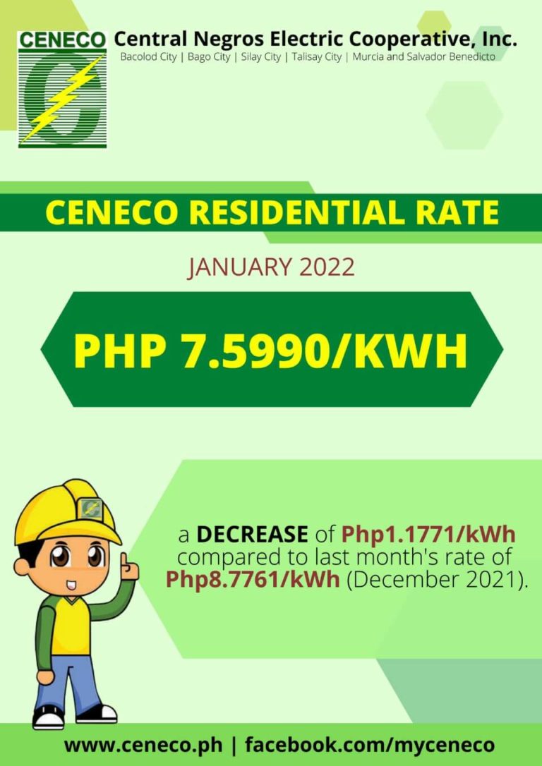 CENECO JANUARY RESIDENTIAL RATES DOWN BY P1.1771/kWh