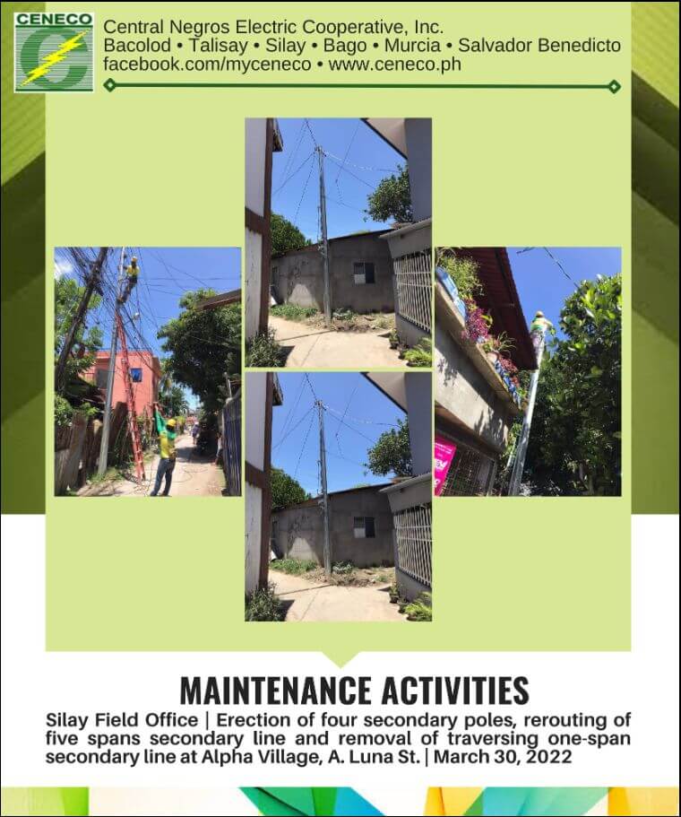 CENECO Maintenance Activities: Silay Field Office (March 29, March 30, April 5-6, 2022)
