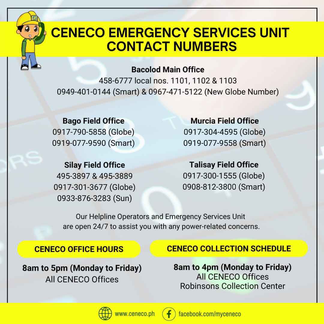ANNOUNCEMENT: CENECO EMERGENCY SERVICES UNIT CONTACT NUMBERS