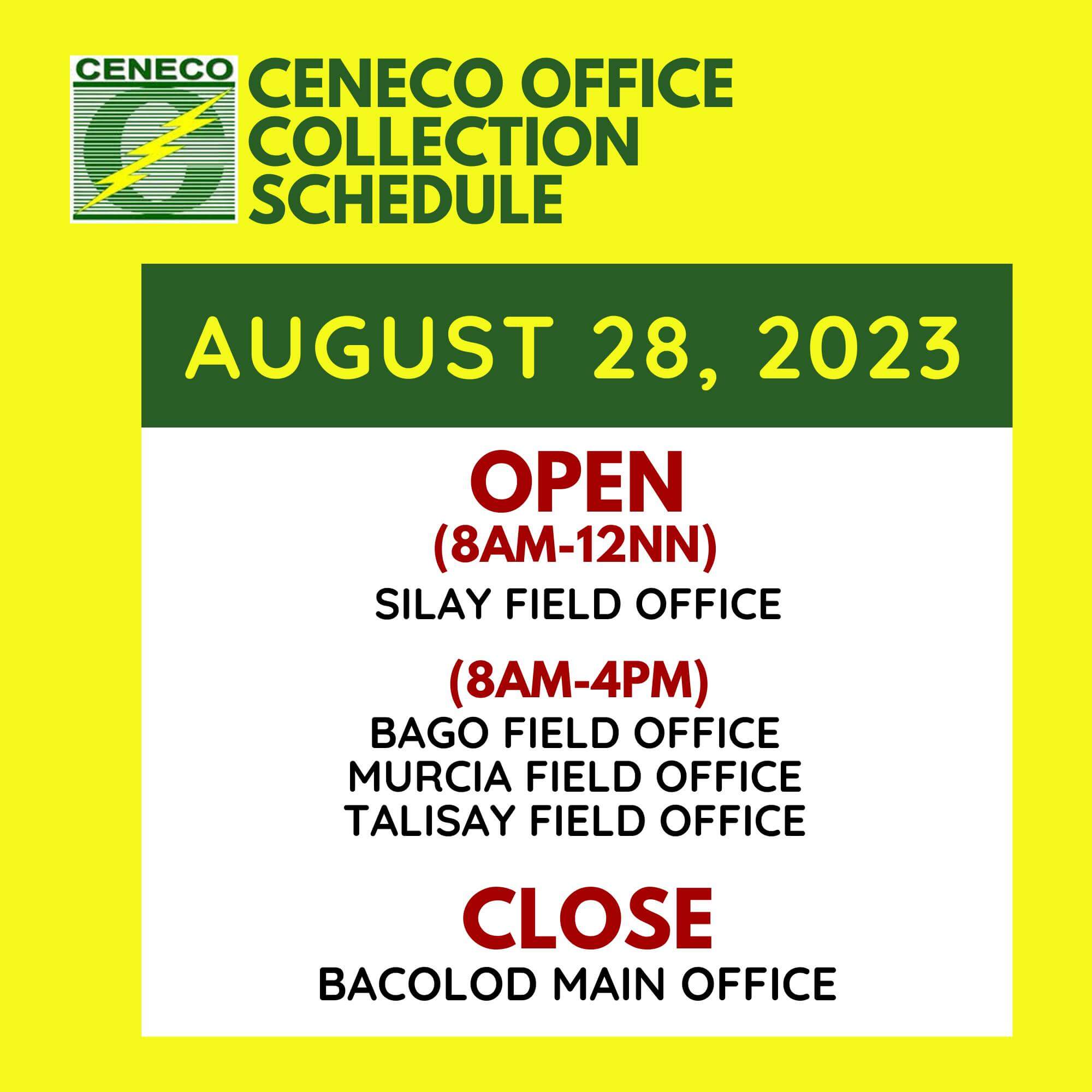 CENECO Office Collection Schedule for National Heroes’ Day - Central