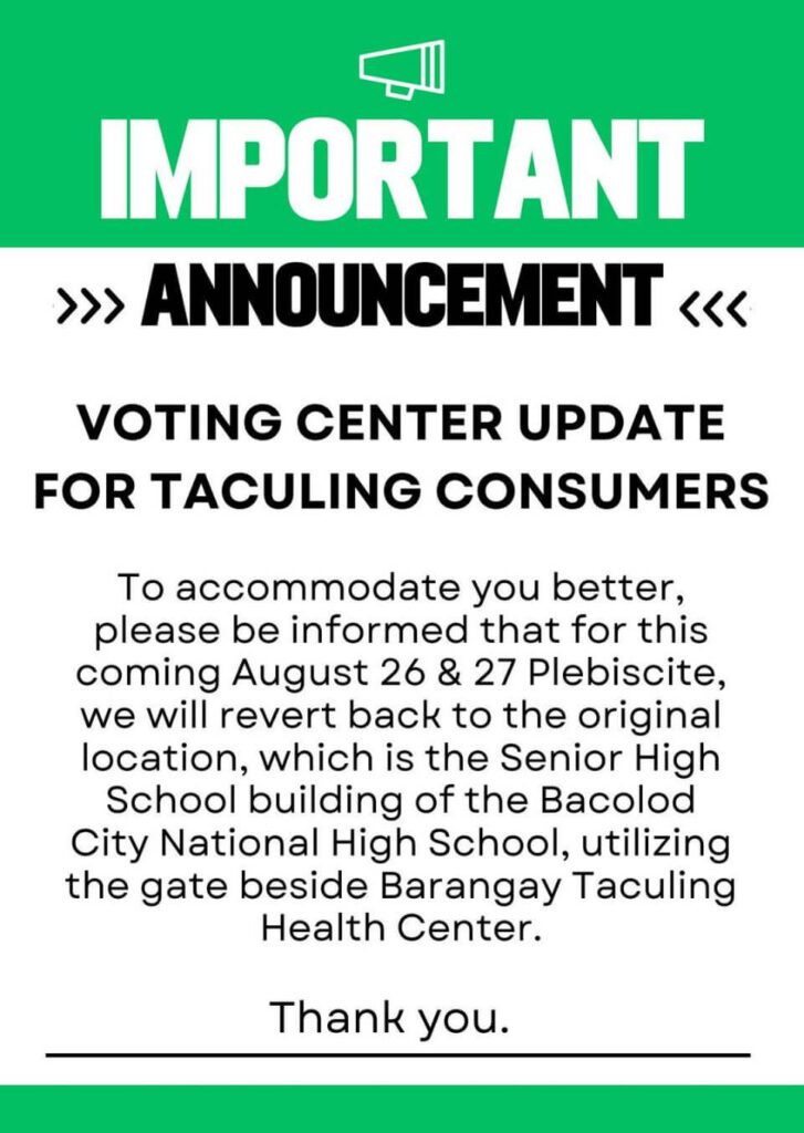 ATTENTION Members/Consumers Brgy. Taculing