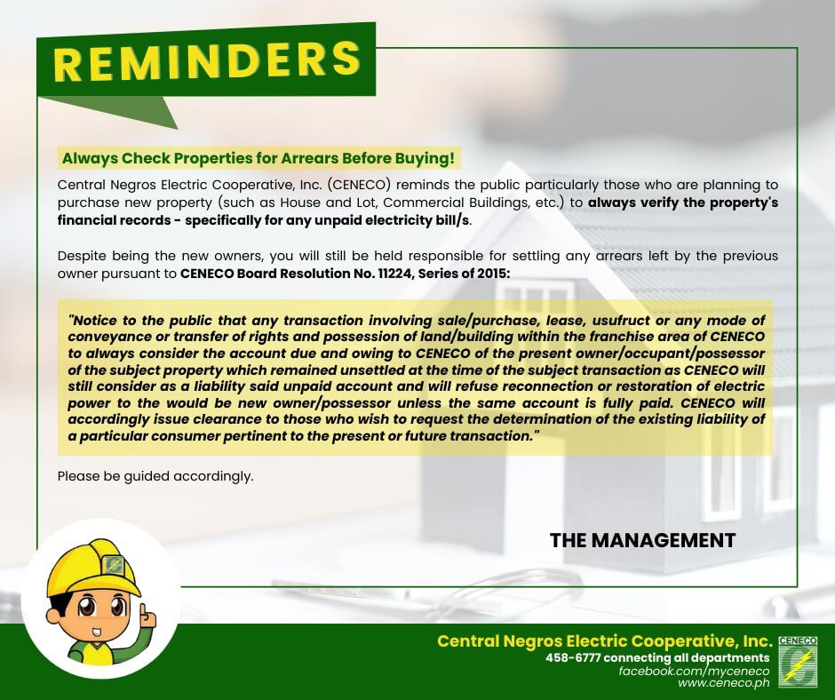 CENECO Gentle Reminder: Always Check Properties for Arrears Before Buying!