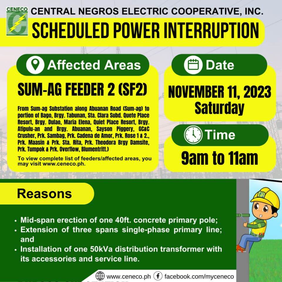 CENECO SETS POWER INTERRUPTION ON NOVEMBER 11