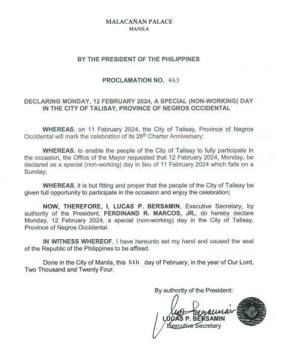 CENECO ANNOUNCEMENT: In view of the Talisay City's 26th Charter Anniversary / Special Non-Working Day