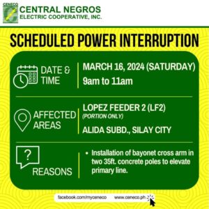 CENECO SETS POWER INTERRUPTION ON MARCH 16