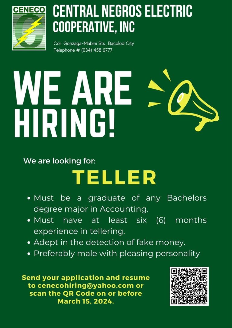 CENECO is looking for TELLER.