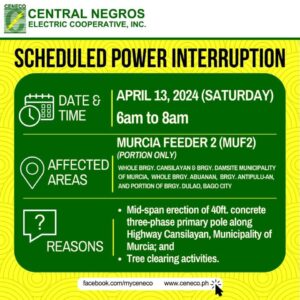 CENECO SETS POWER INTERRUPTION ON APRIL 13