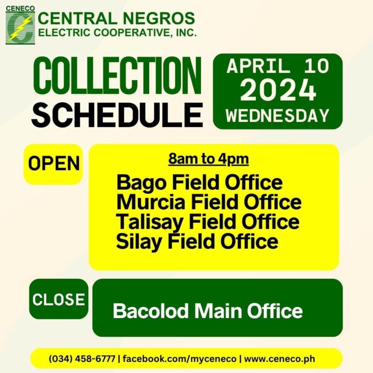 ANNOUNCEMENT: CENECO Collection Section schedule on April 9-10, 2024